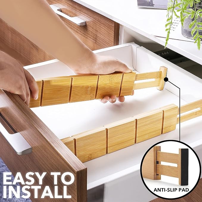 SpaceAid Bamboo Drawer Dividers with Inserts and Labels, Kitchen Adjustable Drawer Organizers, Expandable Organization for Home, Office, Dressers and Bathroom, 8 Dividers with 18 Inserts (17-22 in) - Image 7