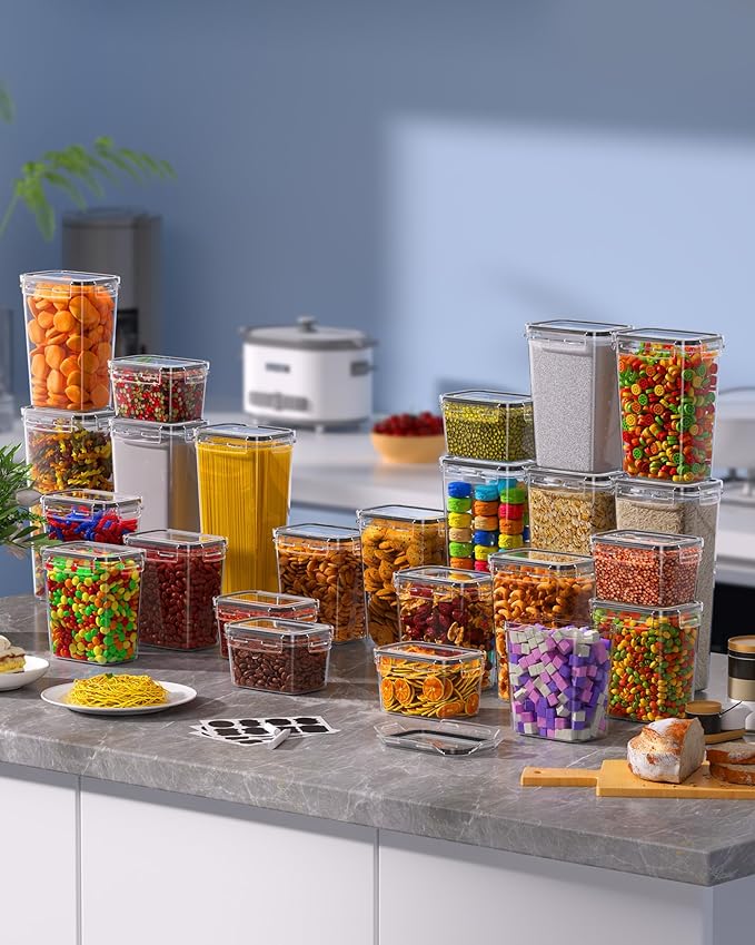Airtight Food Storage Containers with Lids, 24 PCS Kitchen and Pantry Organization Canisters, BPA-Free, PVC-Free, Food-grade Plastic Leak-proof Jars for Cereal, Flour, Sugar, Extra 24 Labels & Marker - Image 8