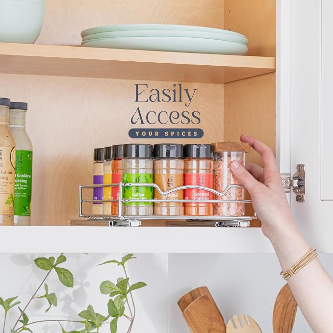 Pull Out Cabinet Organizer for Spices, Cans 8-3/8"W x 10-3/8"D x 2-1/8"H | Heavy Duty with Lifetime Limited Warranty, Pull Out Spice Rack, Cabinet Pull Out Shelf for Cans, Dishes, Etc, Easy to Reach - Image 6