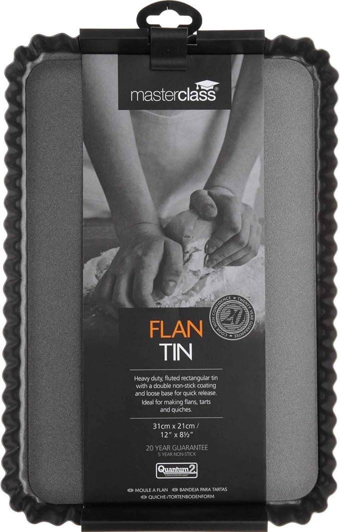 MasterClass KCMCHB55 31 x 21 cm Loose Bottomed Tart Tin with PFOA Non Stick, Robust 1 mm Thick Carbon Steel, 12 x 8.5 Inch Fluted Rectangular Quiche Pan, Black - Image 2