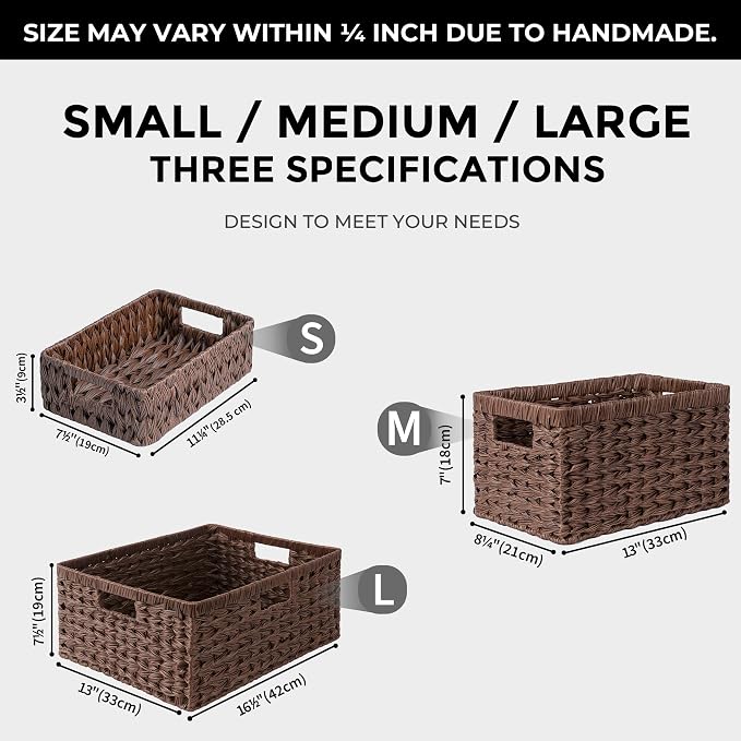 GRANNY SAYS Wicker Baskets with Handles,Small Woven Basket for Storage, Waterproof Storage Basket Organizer,Decorative Storage Boxes for Organing Pantry,Brown Basket,2-Pack,11 1/4''L x 7 1/2''W x 3 1/2''H | Waterproof Dark Brown Wicker Baskets, Small W... - Image 8