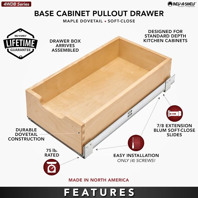 Rev-A-Shelf Wood Pullout Drawer Box Kitchen Cabinet Organizer w/Blum Soft-Close for Base Cabinets, Min Opening Width of 20.75", 4WDB-21SC-1 - Image 14