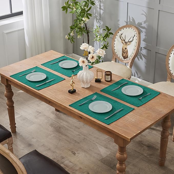 BALCONY & FALCON Rectangle Table Cloth Waterproof Teal 13.8"x 17.7" 6pcs | Placemats Set of 6 Faux Linen Cloth Place Mats Washable Wrinkle Resistant Table Placemats for Dining Kitchen Indoor & Outdoor - Image 7