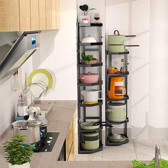 7-Tier Multifunctional Adjustable Pan & Pot Rack for Kitchen, Pan Organizer, Pot Organizer Organization & Storage, Pot Lid Organizer (Corner 7-tier wall mount) - Image 7