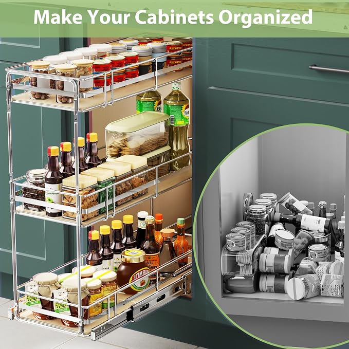 Pull Out Spice Rack Cabinet Organizer 7" W x 20½" D, 3 Tier Heavy Duty Slide Out Wood Shelf for Narrow Cabinet, Pull Out Storage for Kitchen - Image 7
