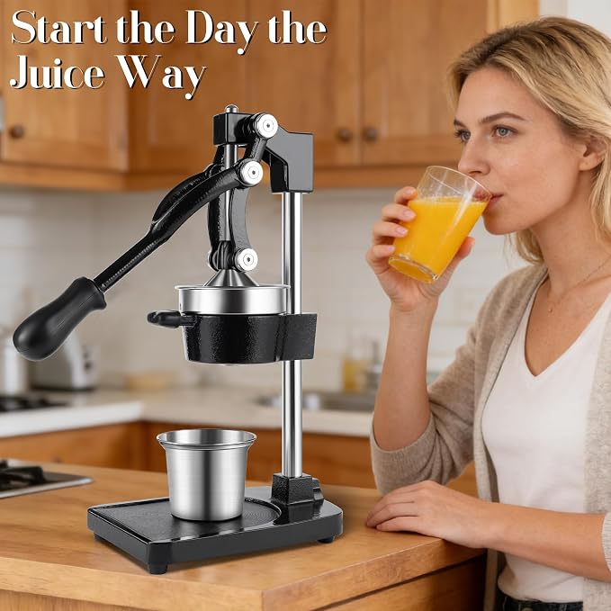 Cast Iron Manual Juicer Hand Press, Lemon Squeezer, Commercial-Grade Citrus Press Suitable for Oranges, Lemons, Limes, and Pomegranates Easy to Clean Includes Stainless Steel Cup, Black - Image 7