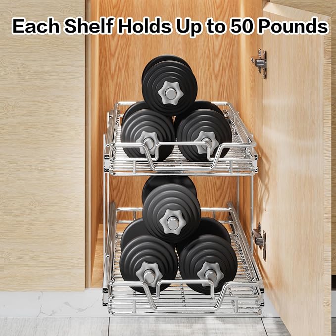2-Tier Kitchen Cabinet Pull Out Shelf and Drawer Organizer Slide Out Pantry Storaqe Basket in Multiple Sizes (14" W x 21" D) - Image 7