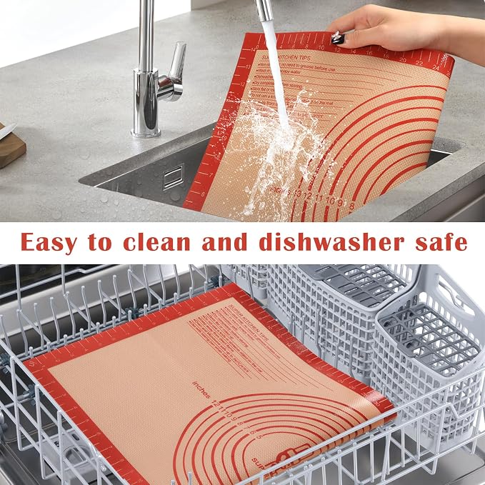Non-slip Silicone Pastry Mat Extra Large Measurements 28''x 20'' Baking Mat | Silicone Baking Mat Counter Dough Rolling Oven Liner Fondant / Pie Crust Sourdough Bread Supplies - Folksy Super Kitchen Red - Image 9