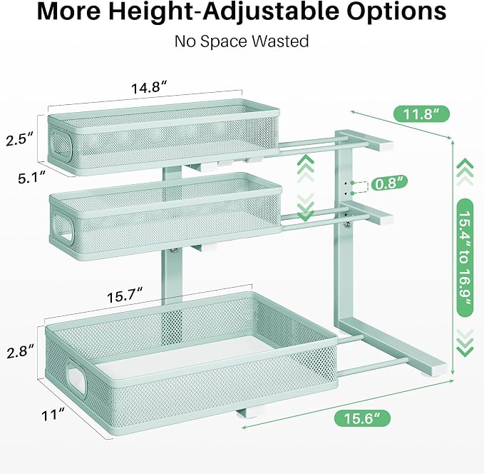 Under Sink Organizer, 2-Pack 3-Tier Height Adjustable Thickened Metal Pull out Cabinet Organizer Shelf, Slide out Storage Drawer Rack for Bathroom Kitchen Pantry Home Organization, LightBlue - Image 9