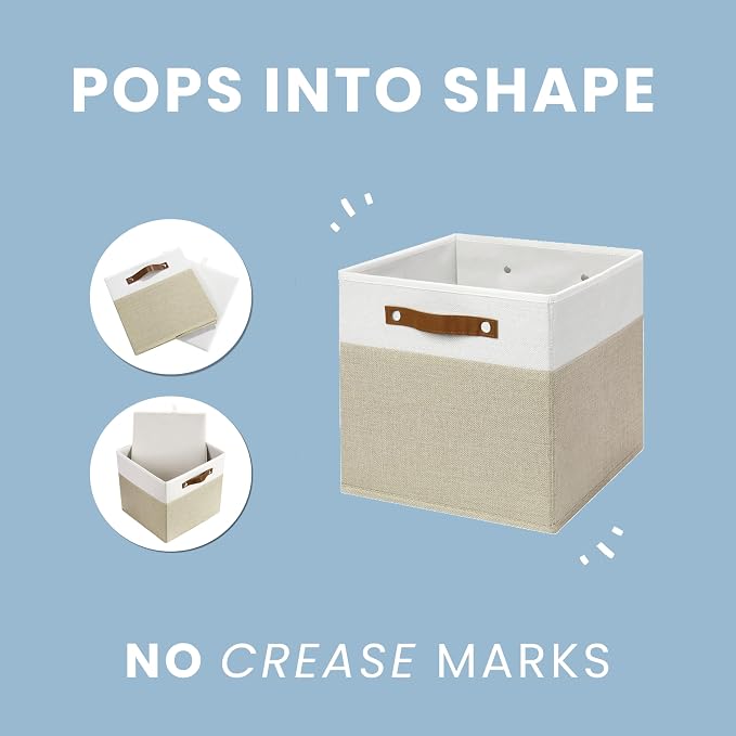 OrganiHaus 12x12 Cube Storage Bins, Set of 4 - Fabric Storage Cubes | Sturdy, holds its shape; odor-free; fits 12-inch cube shelves; vegan leather handles - Image 6