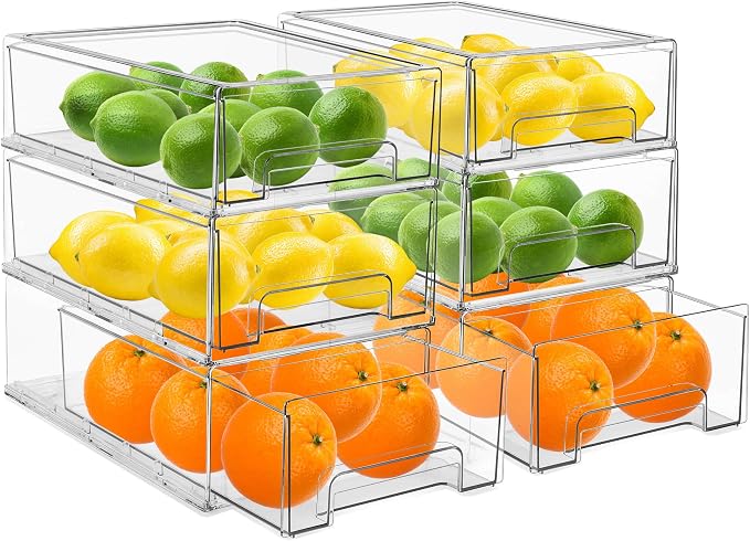 Sorbus Medium Clear Storage Drawers (6 Pack) – Stackable Organizer Drawers for Fridge, Pantry, Kitchen – Pull-Out Storage Bins with Handles, Slide Out Acrylic Drawers - Image 8