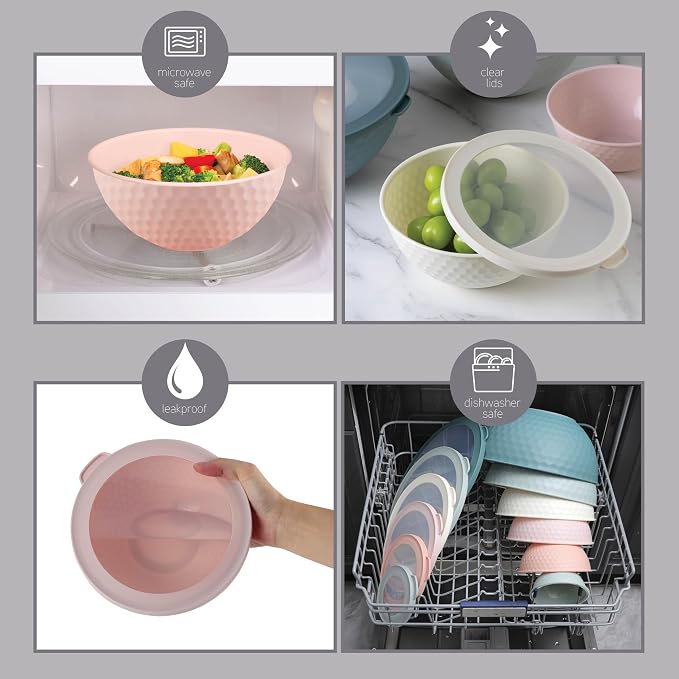 COOK WITH COLOR Mixing Bowls with Lids - 12 Piece Plastic Nesting Bowls Set includes 6 Prep Bowls and 6 Lids, Microwave Safe Mixing Bowl Set, Teal Embossed - Image 9