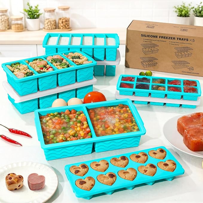 Silicone Freezer Molds for Food, 5-Pack with Steel Rim for Meal Prep | 100% Food-Grade Silicone, BPA-Free, Oven and Dishwasher Safe. Perfect for Freezing Lasagna, Casseroles, Soups & Sauces - Image 7