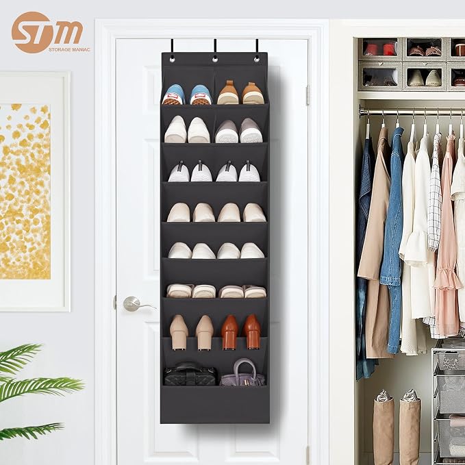 STORAGE MANIAC Over the Door Shoe Organizer Heavy-Duty Large Deep Pocket Hanging Shoe Organizer Shoe Rack Door Closet Shoe Organizer for Wall, Dorm & Narrow Door Storage Shoe Holder Black, 2 Pack - Image 9