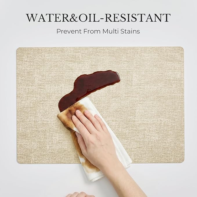 Romanstile Vinyl Placemats Set of 4, Reversible Faux Leather Heat Resistant Wipeable Table Mats, Waterproof Washable Non-Slip Table Placemats for Dining/Kitchen/Party/Outdoor (Black Beige, 12" x 17") - Image 9