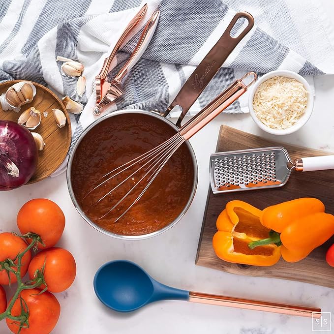 Styled Settings Copper and Blue Silicone Cooking Utensils Set, 17-Piece | Utensils Set with Copper Utensil Holder and Measuring Cups and Spoons for Stylish Cooking and Baking - Image 7