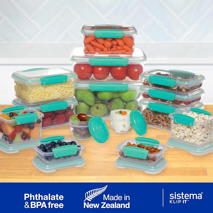 Sistema KLIP IT Storage Containers, Airtight and Stackable Food Storage Containers with Lids, Lunch Boxes and Snack Boxes, BPA-Free, 28 Pieces (14 Cans and Lids) - Image 7