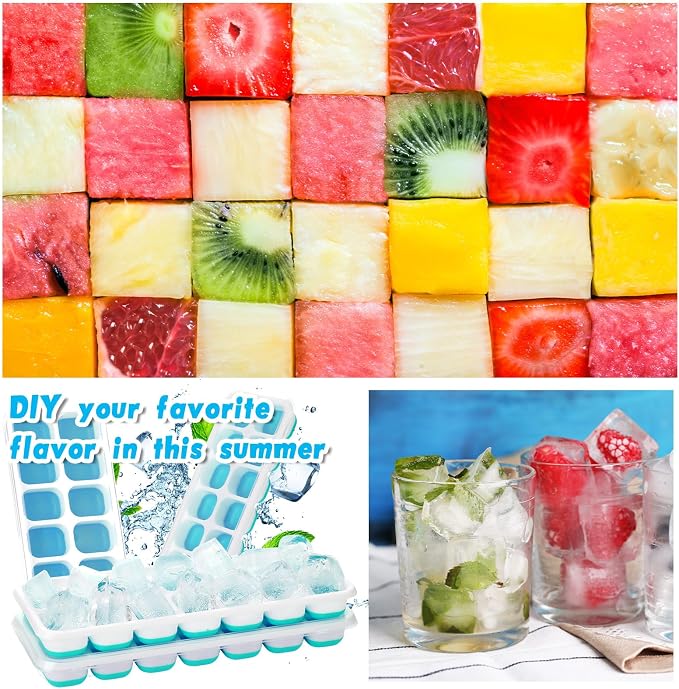 Rtteri 36 Pack Ice Cube Trays Silicone Ice Tray for Freezer Flexible 14 Cube Molds Easy Release Stackable Trays with Lid for Drinks Cocktail Coffee Baby Food (Blue) - Image 7