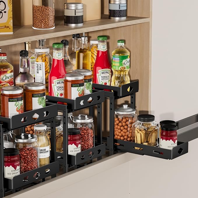 BOIVSHI Pull Out Spice Rack, Cabinet Spice Organizer, 5.3''Wx10.8''Dx9.2''H | Height Adjustable Vertical Spice Rack for Cabinet, 2 Tier Spice Racks for Inside Cabinets, Made of Metal for Easy Assembly - Image 9