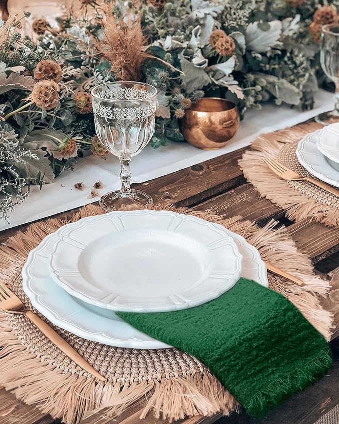 36 Pack Green Cloth Napkins Cotton Linen Napkin 16 x 16 Inch Green Napkins Cloth Handmade with Fringe Soft Washable Rustic Dinner Napkin Cloths for Wedding Party Dinner Table - Image 7