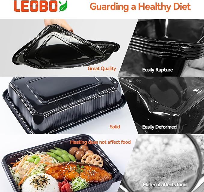 48oz Jumbo Meal Prep Containers 40 Pack - Shrink-Wrapped No Pre-Wash | Single Deep Compartment Leak-Resistant | Shatterproof Flexible PP | BPA Free Microwave Safe, Bulk Catering & Leftover Storage - Image 5