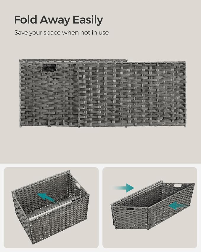 SONGMICS Storage Basket with Lid, Woven Blanket Storage Bin with Handles, Foldable, Removable Liner, Metal Frame, for Bedroom, Laundry Room, 27.7 Gallons (105 L), Gray URST066G01 - Image 9