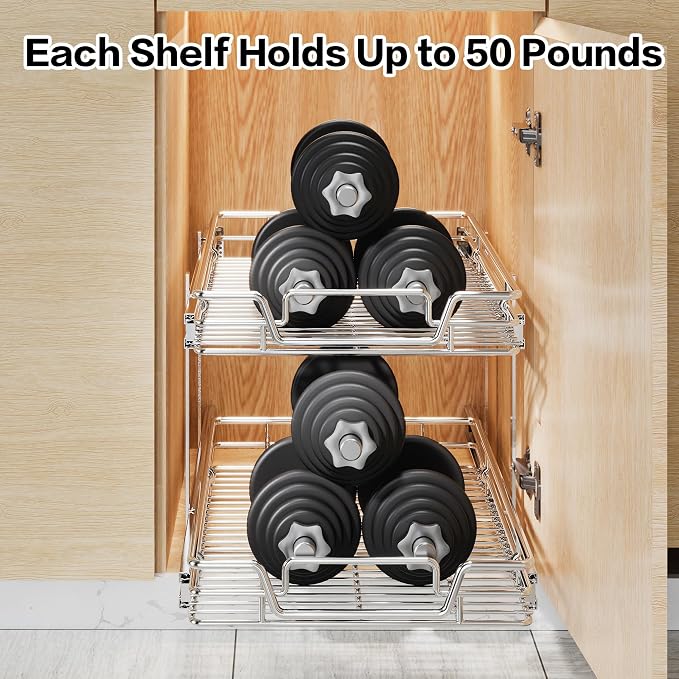 2-Tier Kitchen Cabinet Pull Out Shelf and Drawer Organizer Slide Out Pantry Storaqe Basket in Multiple Sizes (16" W x 21" D) - Image 7