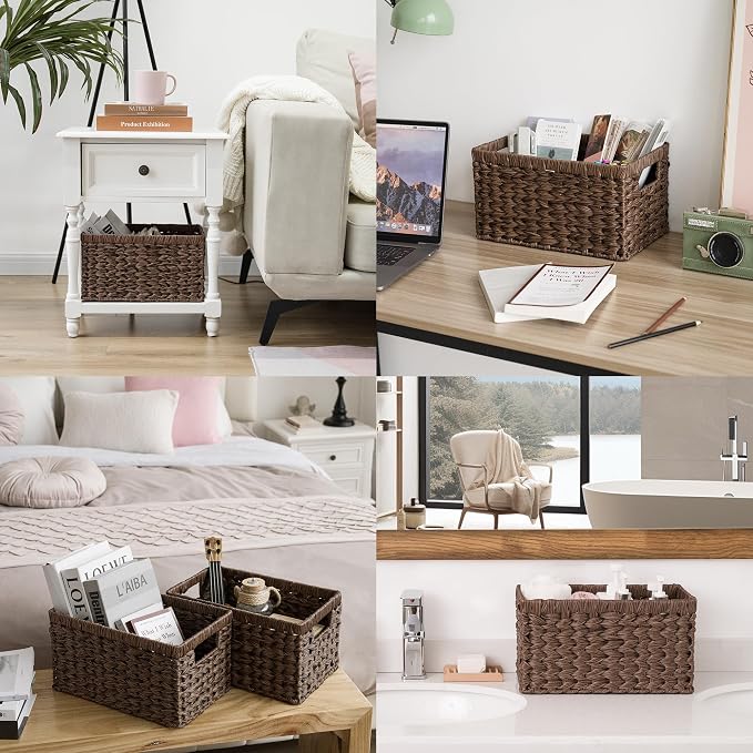 GRANNY SAYS Wicker Storage Baskets for Shelves, Brown Wicker Baskets,2-Pack | Waterproof Large Wicker Baskets for Organizing, Woven Basket for Pantry, Rectangle Basket for Shelf,Woven Baskets for Storage - Image 9