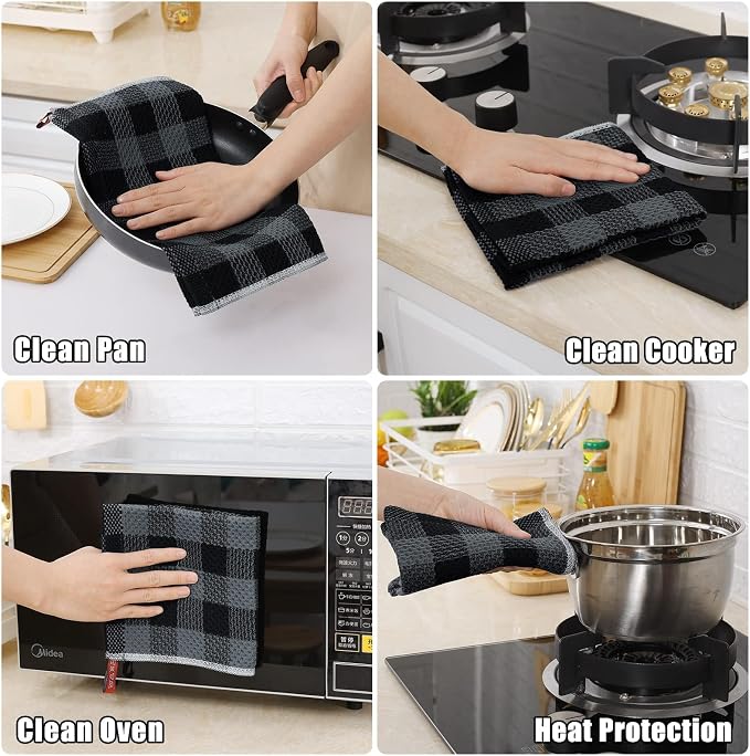 Homaxy Kitchen Towels and Dishcloths Set, 12" x 12" and 13" x 28", Set of 8 Bulk Cotton Waffle Weave Dish Towels, Super Soft Absorbent Hand Towels for Kitchen, Grey & Black - Image 8