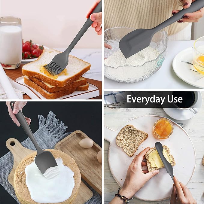 LIANYU 15-Piece Cooking Kitchen Utensils Set with Holder | Silicone Kitchen Tools Stainless Steel Handle, Slotted Spatula Spoon Turner Tong Whisk Brush for Cooking, Gray - Image 7