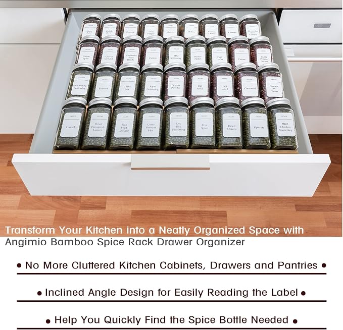 Bamboo Spice Rack Drawer Organizer - 8 Piece Set - 8" or 16" Wide - Image 7