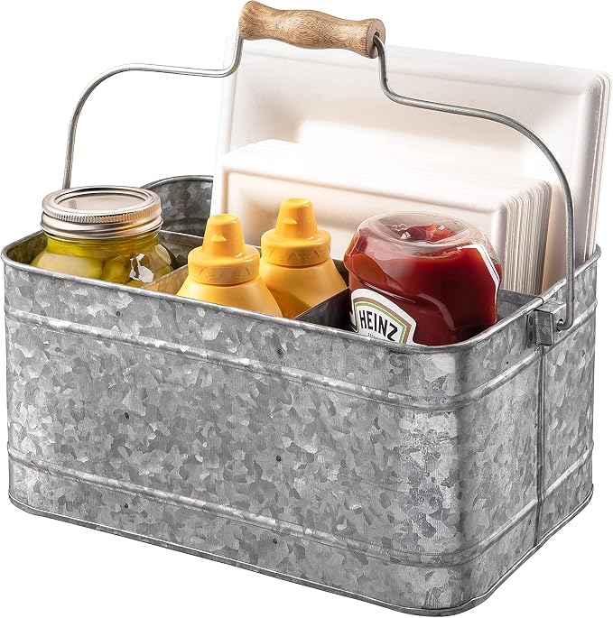 Royalty Art Farmhouse Kitchen Caddy Organizer with Handle, 13 x 8 In | Condiments, cleaning products, party supplies, rustic galvanized steel carry caddy - Image 5