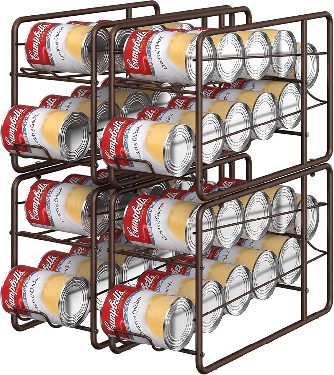 MOOACE 4 Pack Can Organizer for Pantry, Stackable Soda Can Dispenser Rack | Kitchen Canned Food Storage, Beverage Soup Cans Holder Drink Organizer for Cabinet Fridge, Bronze - Image 8