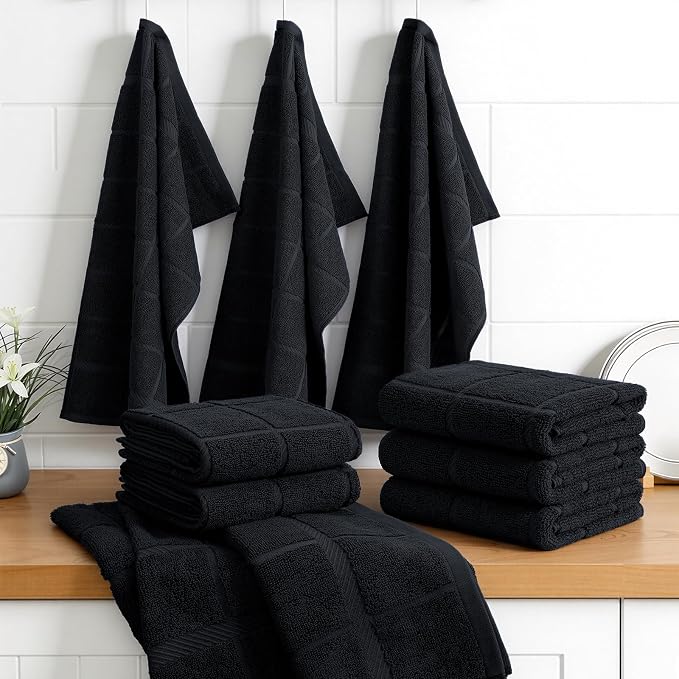 Homaxy 100% Cotton Kitchen Towels 18"x28", 6 Pack Dish Towels, Black | Large 380 GSM Soft and Absorbent Kitchen Hand Towels with Terry Grid Design, Utility Tea Towel Set with Hanging Loop - Image 8
