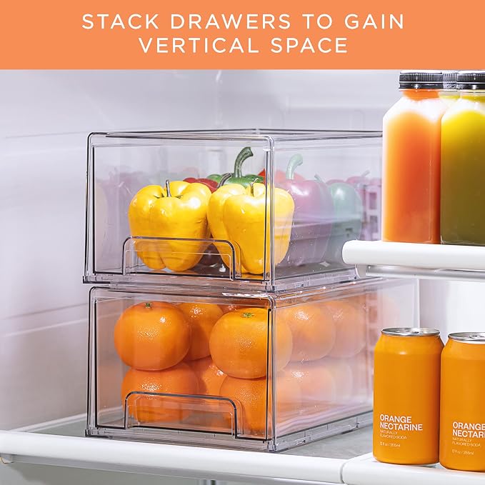 Sorbus Large Clear Storage Drawers (2 Pack) – Stackable Pull-Out Storage Bins with Handles, Slide Out Organizer Drawers for Pantry, Fridge, Kitchen – Stackable Acrylic Storage Bins - Image 7