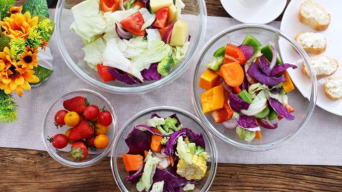 Luvan Glass Mixing Bowl with Airtight Lids, (1QT, 1.5QT, 2.5QT, 3.7QT), 8-piece Kitchen Salad Bowls Clear Nesting Big Cooking Bowl, Microwave Oven Safe for Meal Prep,storage,Baking,Serving - Image 8