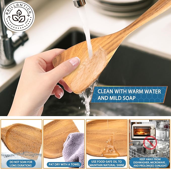 Wooden Kitchen Utensil Set of 4, Natural Wood Spoons and Spatulas, Non Toxic Eco Friendly Durable Wooden Turner and Spatula Set for Cooking. Perfect kitchen cooking utensils. - Image 5