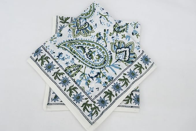 16x16 Inches Cotton Napkins Set of 4, White Green, Washable Hand Block Printed Reusable Cloth Napkins for Dinning, Party, Wedding, Home Decor Fall - Image 9