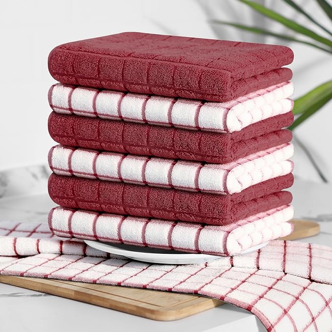 Homaxy Large Premium Cotton Kitchen Towels 16"x 28", 12 Pack, Red | Natural Ring Spun 390 GSM Dish Towels, Super Absorbent Terry Kitchen Hand Towels, Soft Tea Towels with Hanging Loop - Image 8