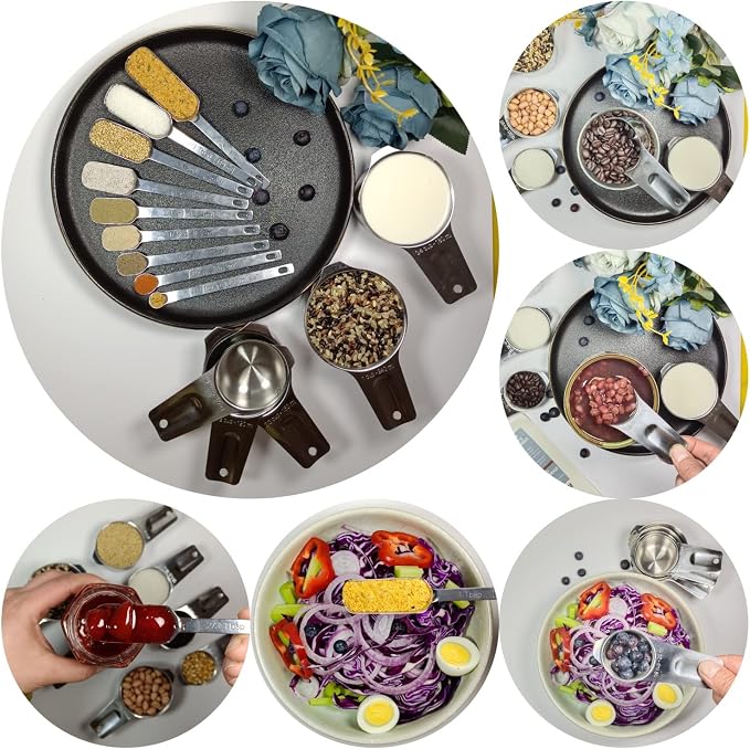 Measuring Cups and Spoons Set, Stainless Steel Measuring Cups and Spoons Set 20 With 7 Measure Cups & 9 Measure Spoons,1Leveler, 2Ring,1Conversion Chart for Kitchen & Baking - Image 9
