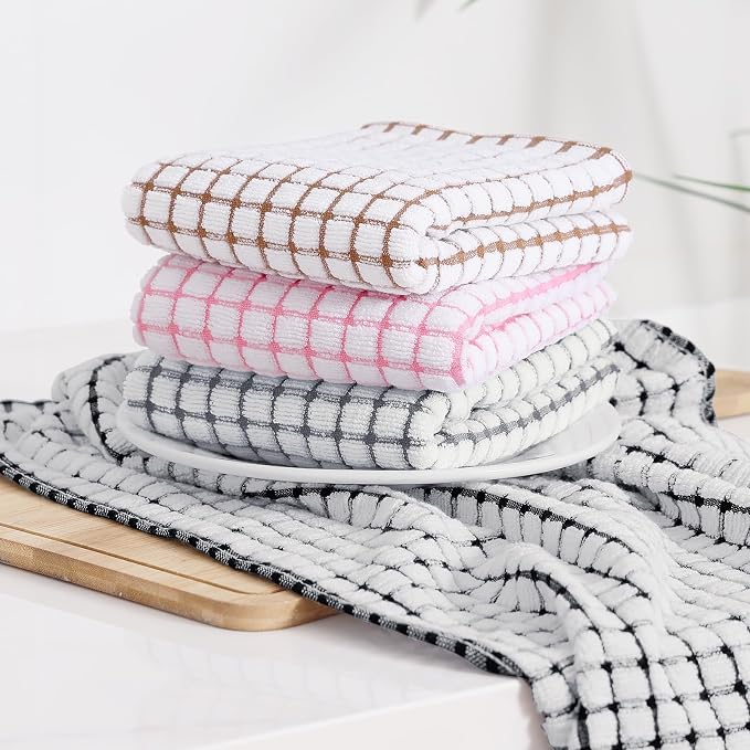 Kitinjoy Cotton 16 Pack Kitchen Towels and Dishcloths Sets, Black | 16 x 25 Inch & 12 X 12 Inch Dish Towels Bulk, Super Soft and Absorbent hand towels for kitchen Drying - Image 8