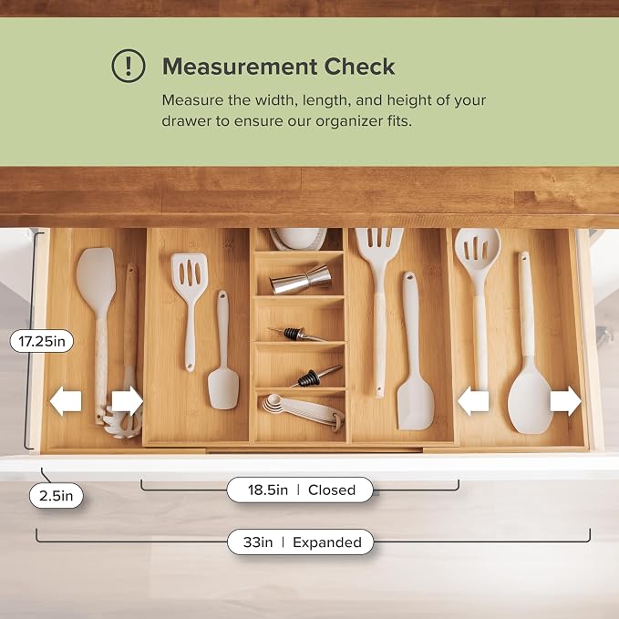 Utensil & Junk Drawer Organizer, 19-33 in, Bamboo | Food-safe contract grade, 100% sustainable wood, non-slip, adjustable - Image 7