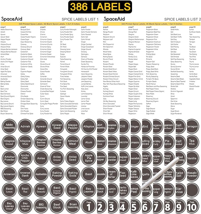 SpaceAid Spice Rack Organizer with 28 Spice Jars, 386 Spice Labels, Chalk Marker and Funnel Set for Cabinet, Countertop, Pantry, Cupboard or Door & Wall Mount - 28 Jars, 13.4" W × 10.8" H, Black - Image 5
