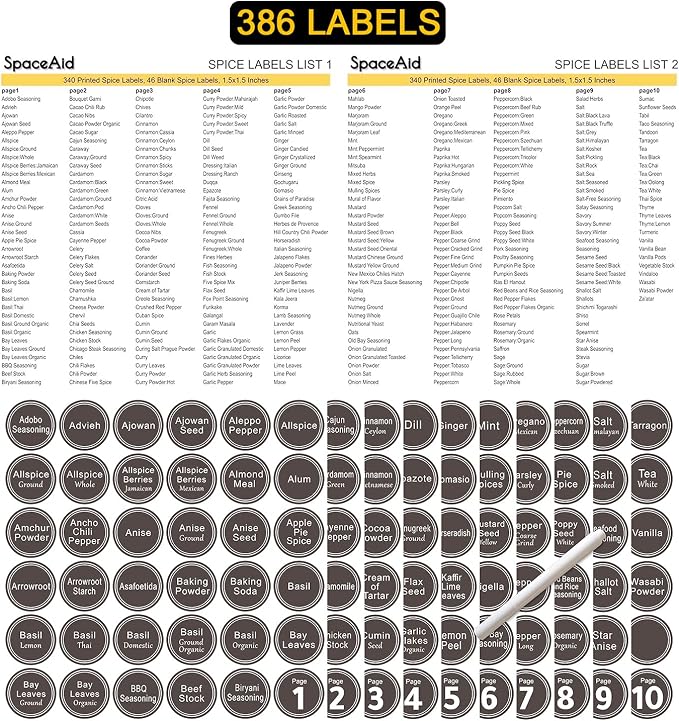 SpaceAid Spice Rack Organizer with 21 Spice Jars, 386 Spice Labels, Chalk Marker and Funnel Set for Cabinet, Countertop, Pantry, Cupboard or Door & Wall Mount - 21 Jars, 13.4" W × 9" H, Black - Image 5