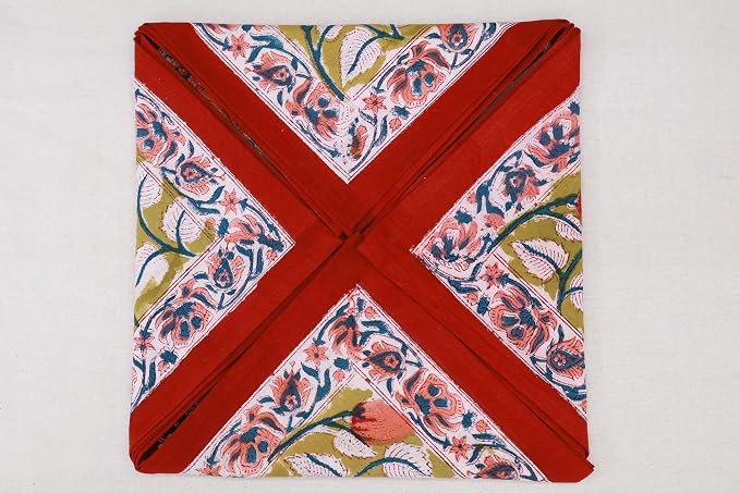 18x18 Inches Cotton Napkins Set of 4, Yellow Red, Washable Hand Block Printed Reusable Cloth Napkins for Dinning, Party, Wedding, Home Decor Fall - Image 9