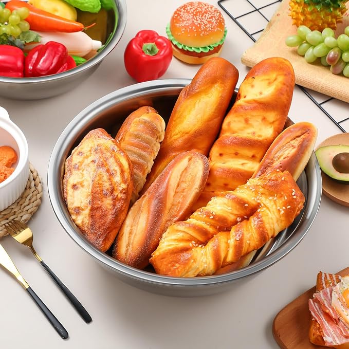 Nuogo 8 Pcs Stainless Steel Mixing Bowls Metal Mixing Bowls Extra Large Basin Salad Basin Deeper Edge Dishwasher Safe Mirror Finish for Home and Commercial, Silver (16 Inch 13 Qt) - Image 7