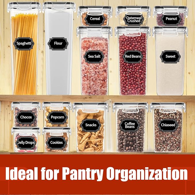 PRAKI 30 Pack Airtight Food Storage Containers for Organizers and Storage | Kitchen Storage Containers for Cereal Flour Sugar Storage, BPA Free, 5 Sizes, Container with 20 Labels, 6 Spoon & Marker - Image 6