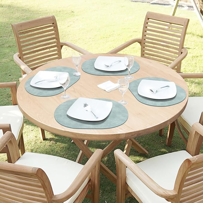 ADRIMER Placemats, Heat Resistant Oval Placemats Set of 12 Washable 12 x 17 Inch, Waterproof Table Mats, Wipeable Pu Place Mats for Kitchen, Dining Room, Light Blue - Image 8