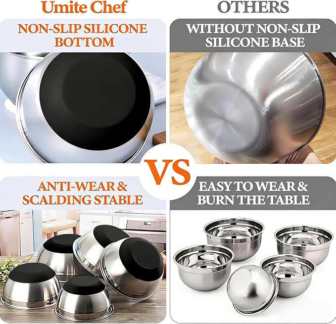 Thickened Heavy-Duty 26pcs Stainless Steel Bowl, Mixing Bowl Set with Lid, Grater Attachment, Non-Slip Bottom and Kitchen Gadget Set, Sizes 7, 4, 2.5, 2.0, 1.5, 1QT, Ideal for Mixing and Serving - Image 6