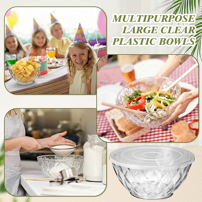 4 Pack Large Plastic Serving Salad Bowl Sets,Diamond | 4.5L,with Lids Forks Spoons,Disposable,Mixing Punch Bowls for party Eating Lunch Chip Candy Dish Meal - Image 7